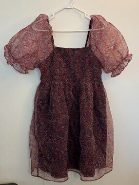 Flower Fields Babydoll Floral Puff Sleeve Mini Dress